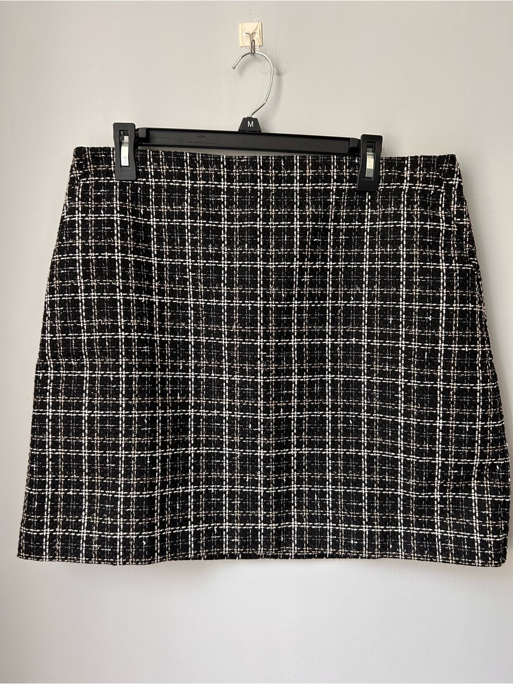 NWT LOFT Shimmer Tweed Mini Skirt Size 14 Black White Gold Metallic Thread